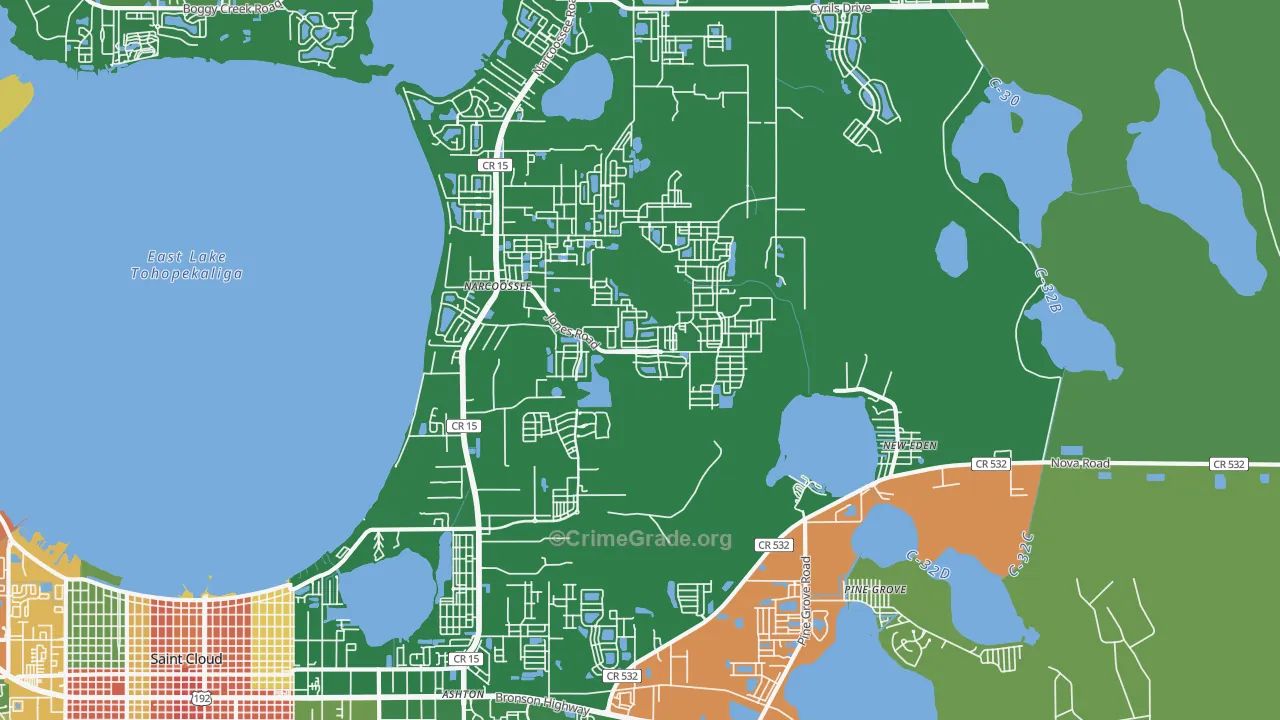 Narcoossee, FL Map of Robbery Rates