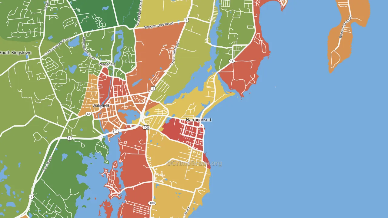 Narragansett, RI Map of Robbery Rates