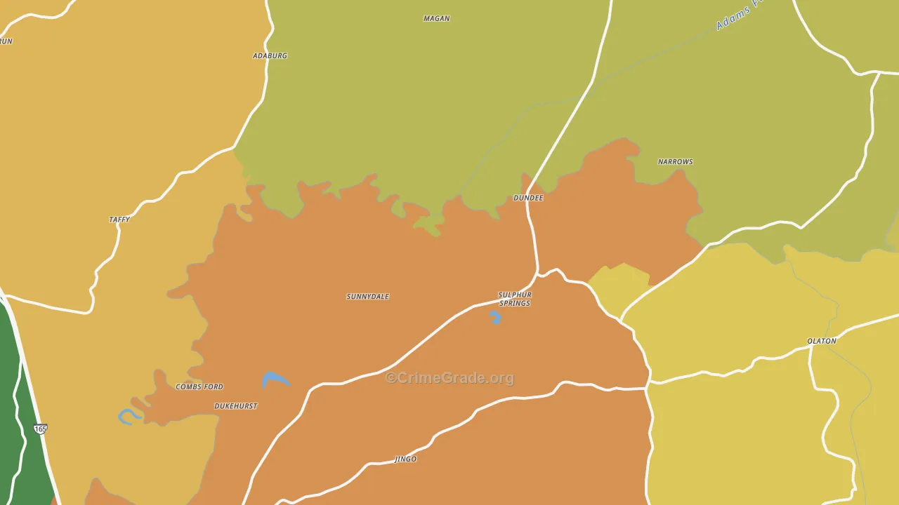 Narrows, KY Map of Robbery Rates