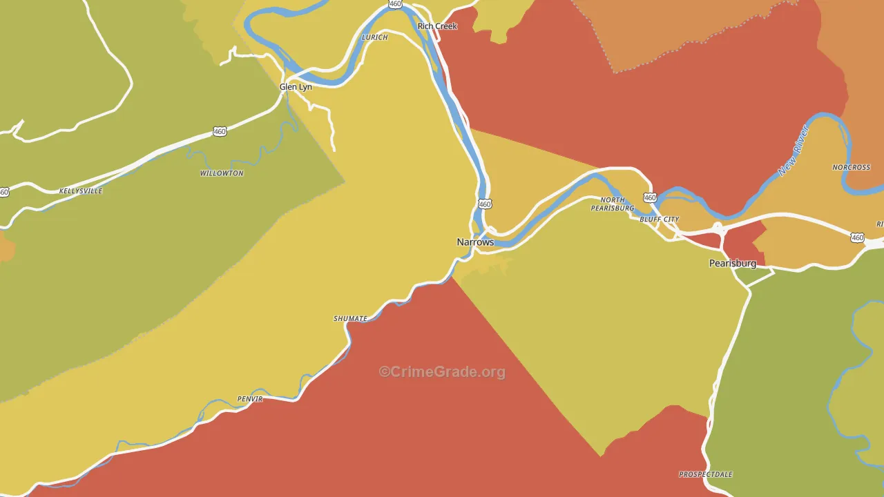 Narrows, VA Map of Robbery Rates