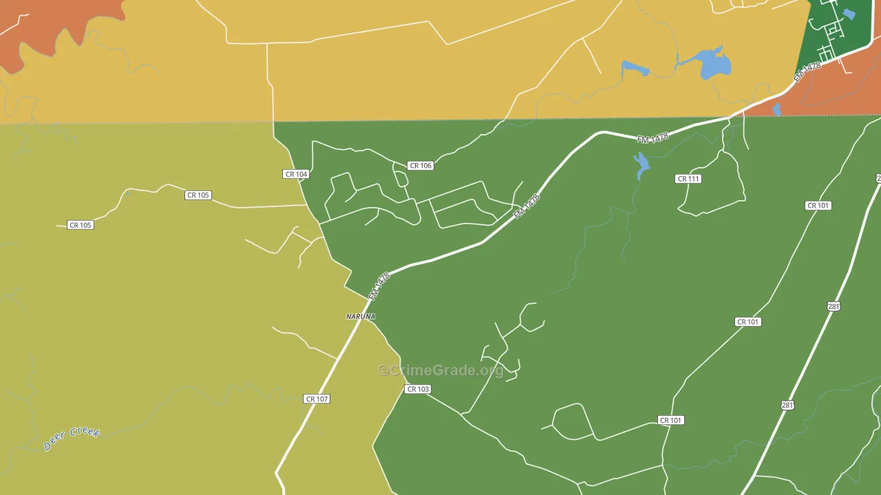 Naruna, TX Map of Robbery Rates