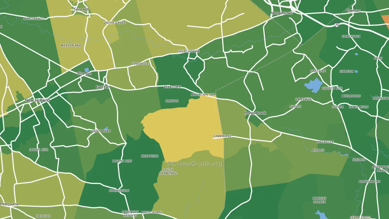 Narvon, PA Map of Robbery Rates