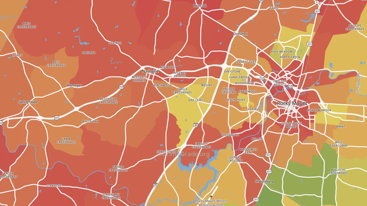 Nash County, NC Map of Robbery Rates