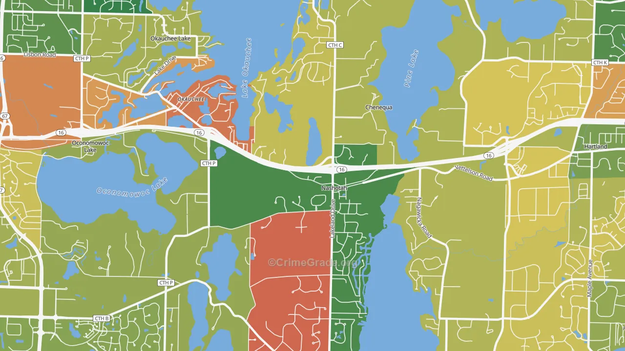 Nashotah, WI Map of Robbery Rates