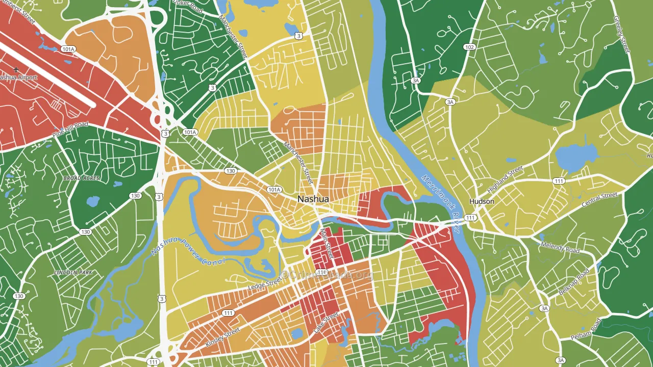 Nashua Historic District, Nashua, NH Map of Robbery Rates