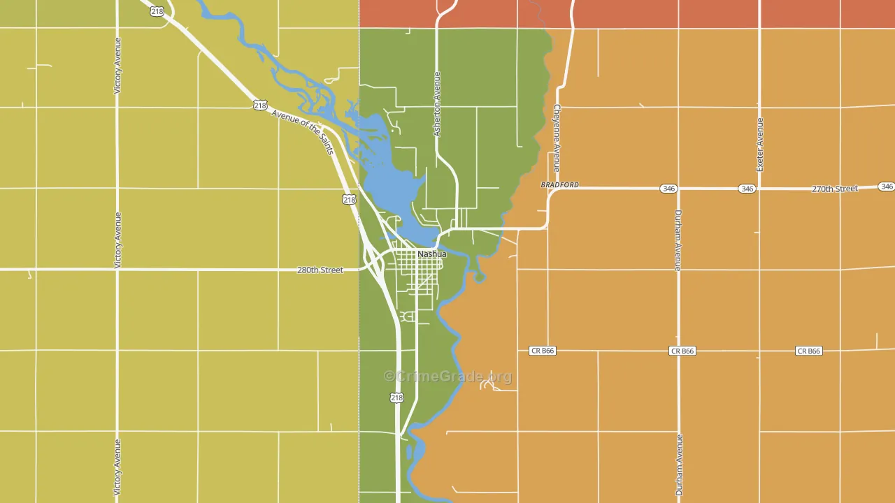 Nashua, IA Map of Robbery Rates