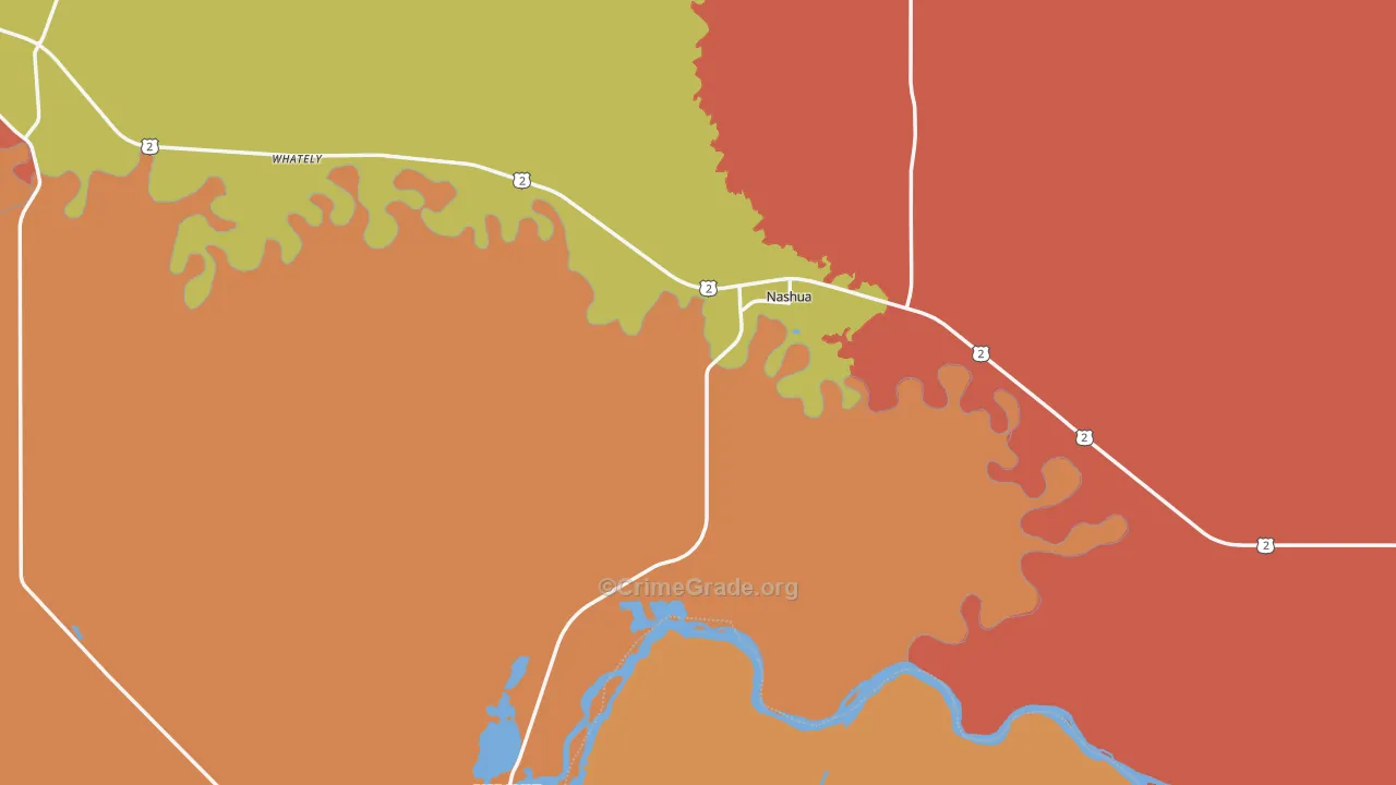 Nashua, MT Map of Robbery Rates