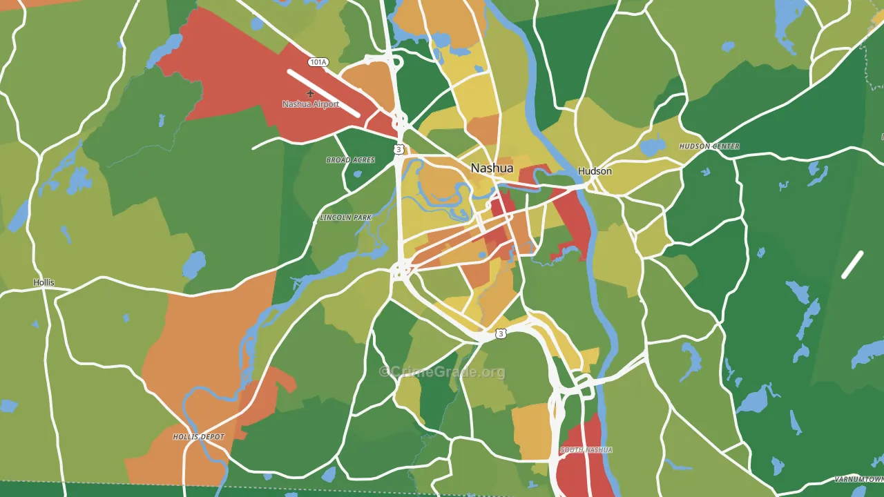 Nashua, NH Map of Robbery Rates