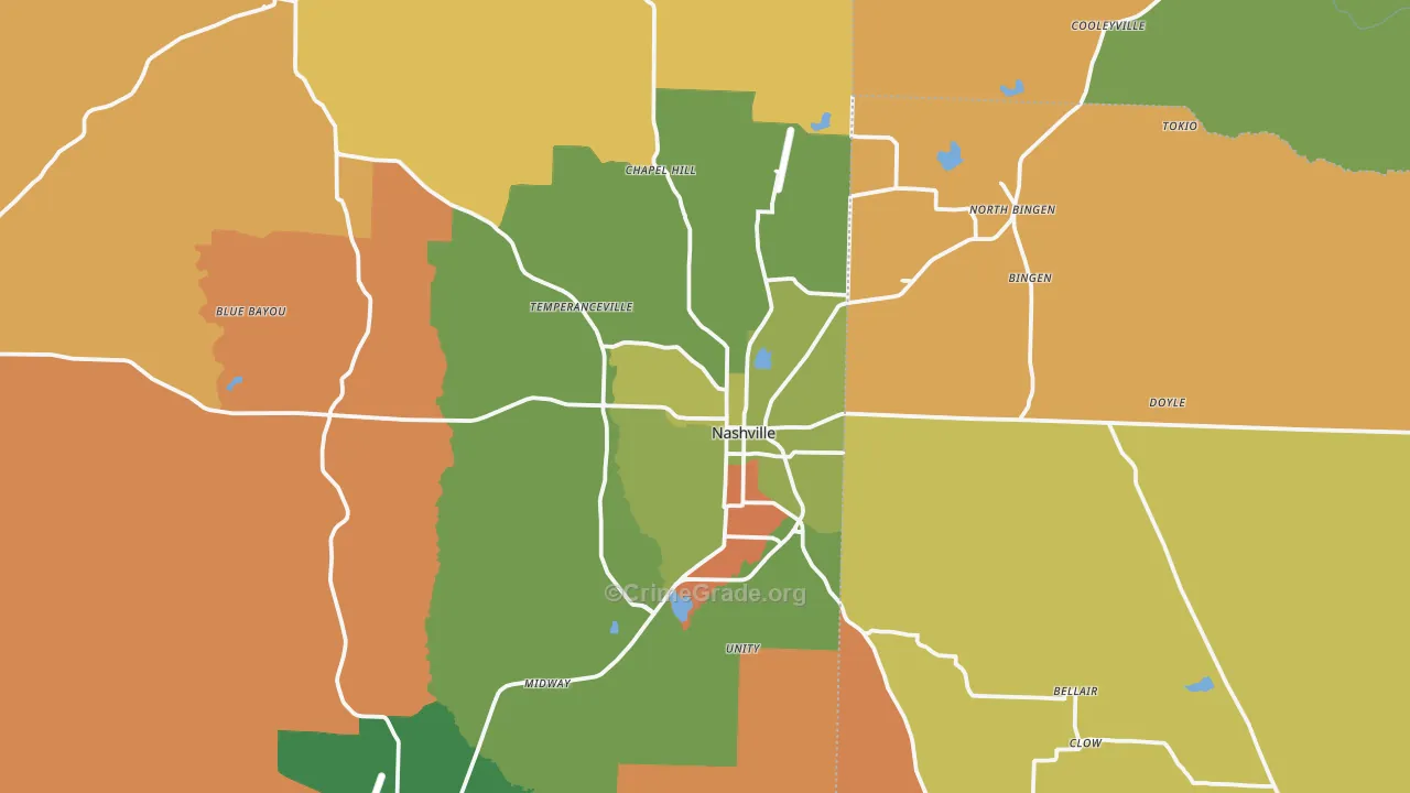 Nashville, AR Map of Robbery Rates