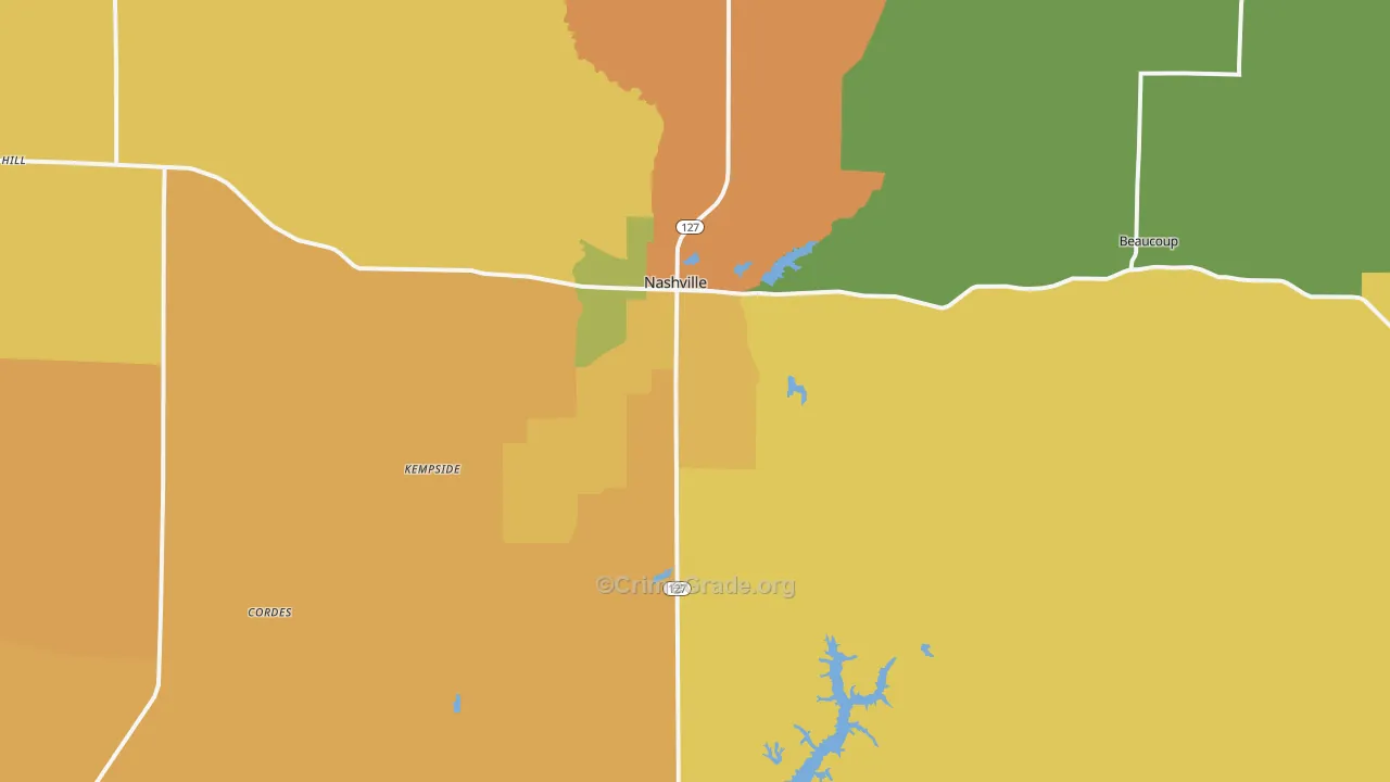 Nashville, IL Map of Robbery Rates