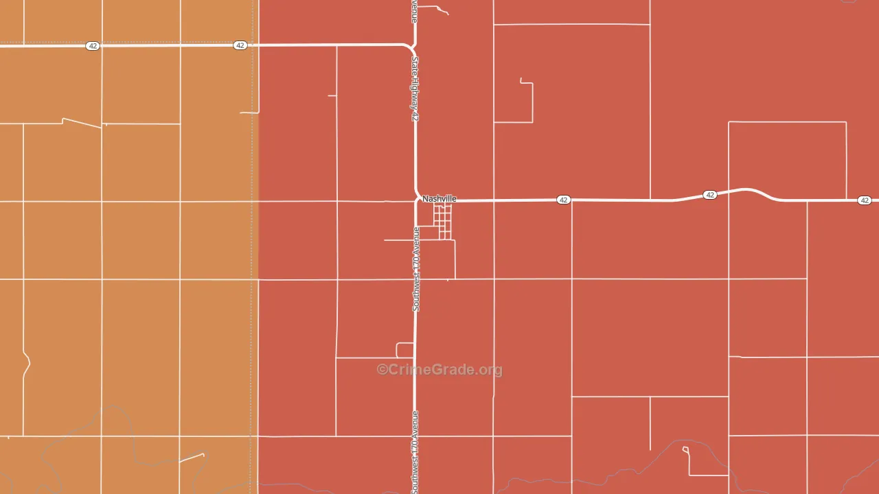 Nashville, KS Map of Robbery Rates