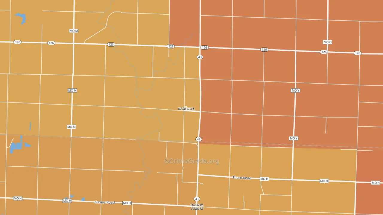 Nashville, MO Map of Robbery Rates