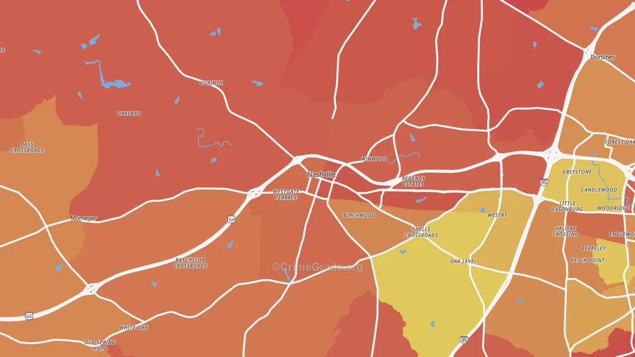 Nashville, NC Map of Robbery Rates
