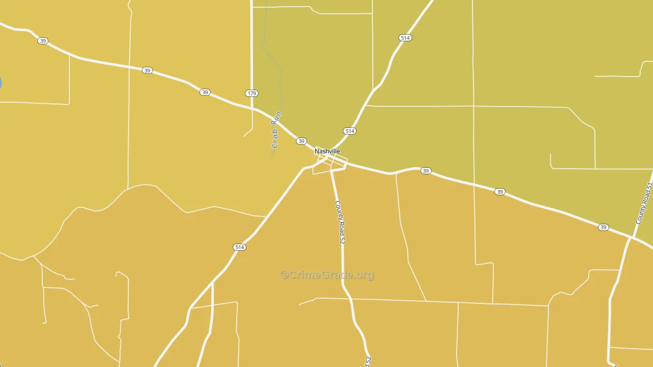 Nashville, OH Map of Robbery Rates