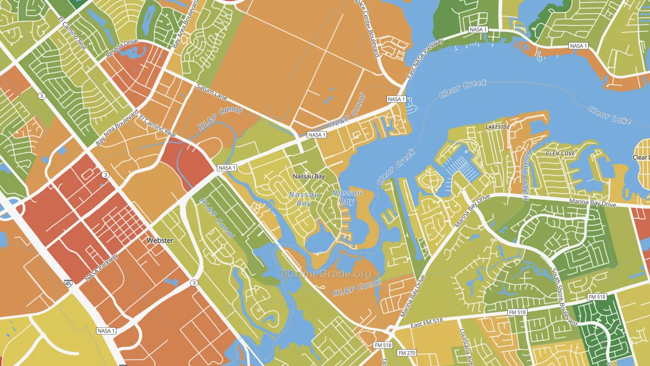 Nassau Bay, TX Map of Robbery Rates