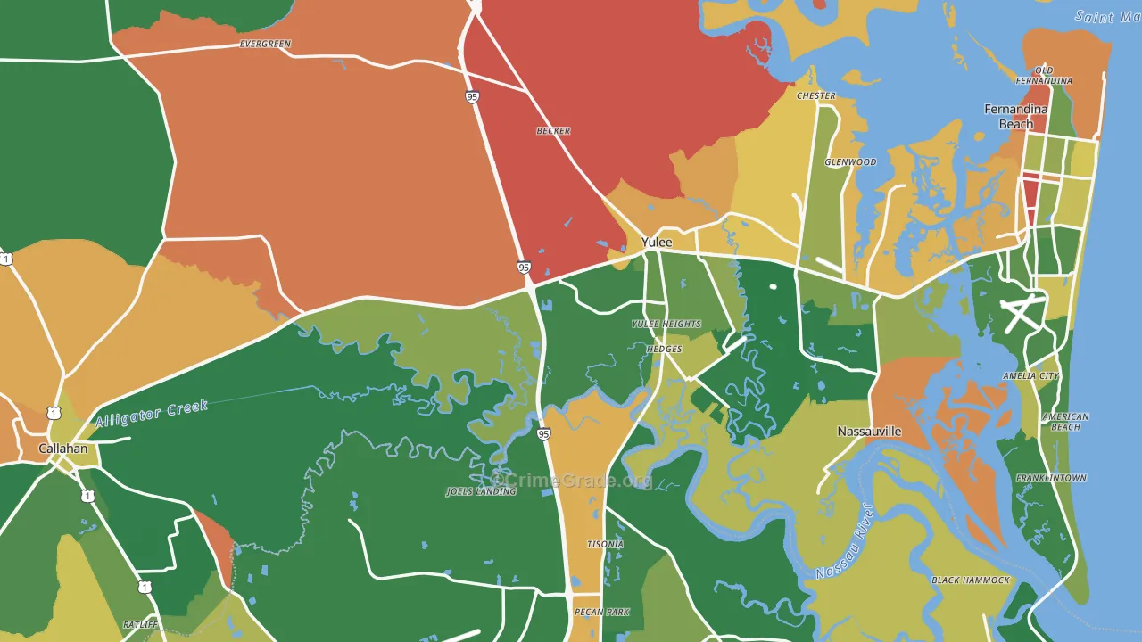 Nassau County, FL Map of Robbery Rates