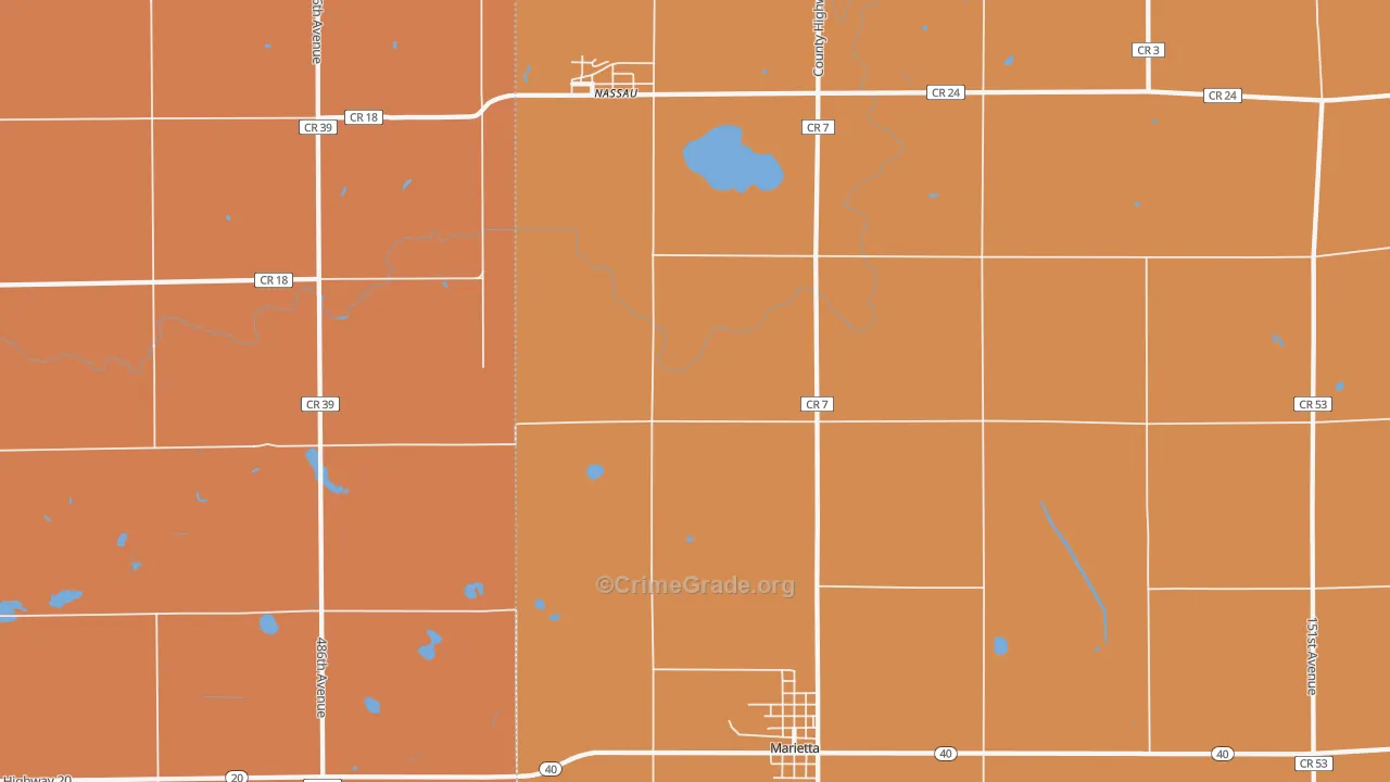 Nassau, MN Map of Robbery Rates