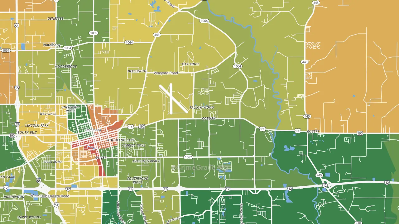 Natalbany, LA Map of Robbery Rates