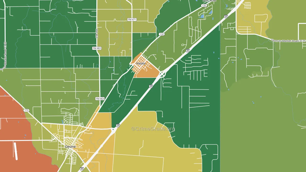 Natalia, TX Map of Robbery Rates