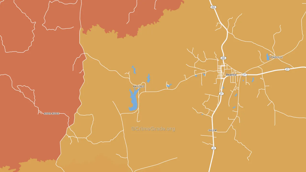 Natchez, AL Map of Robbery Rates