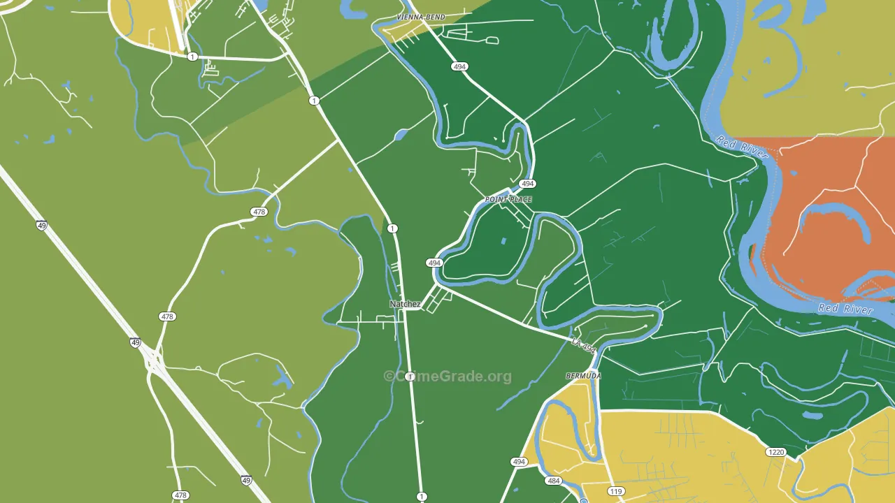 Natchez, LA Map of Robbery Rates