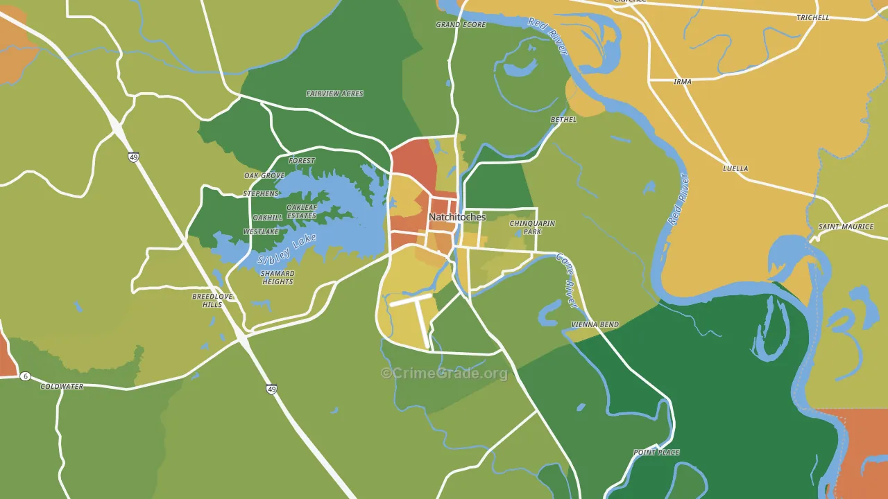Natchitoches, LA Map of Robbery Rates