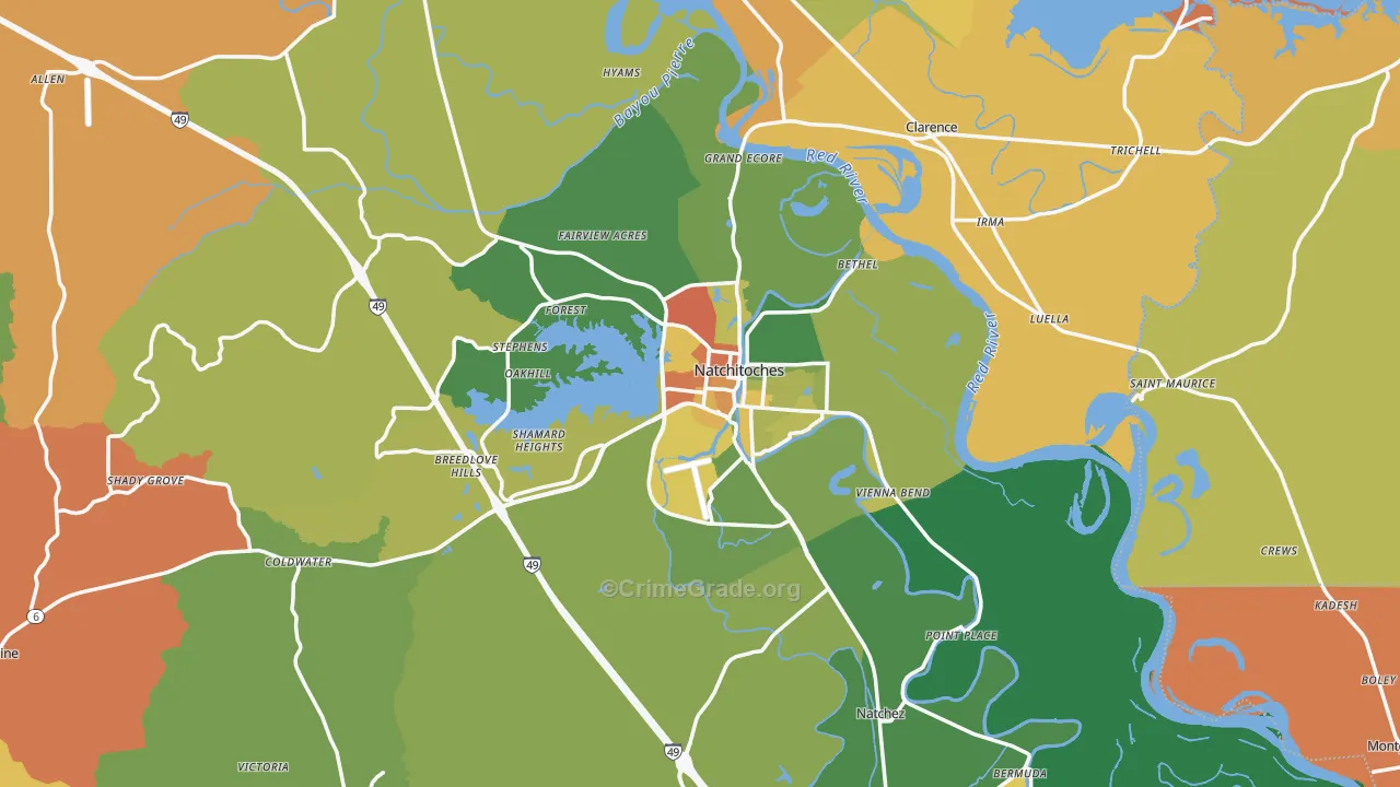 Natchitoches Parish, LA Map of Robbery Rates