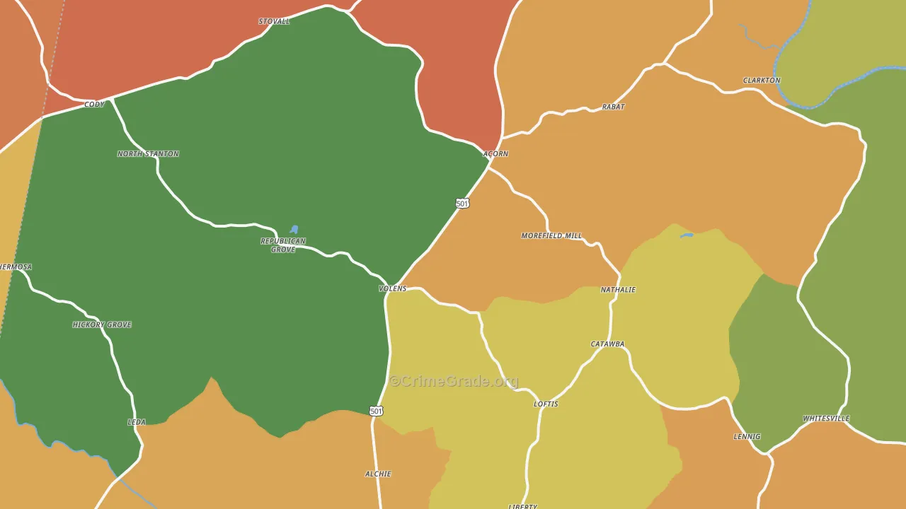 Nathalie, VA Map of Robbery Rates