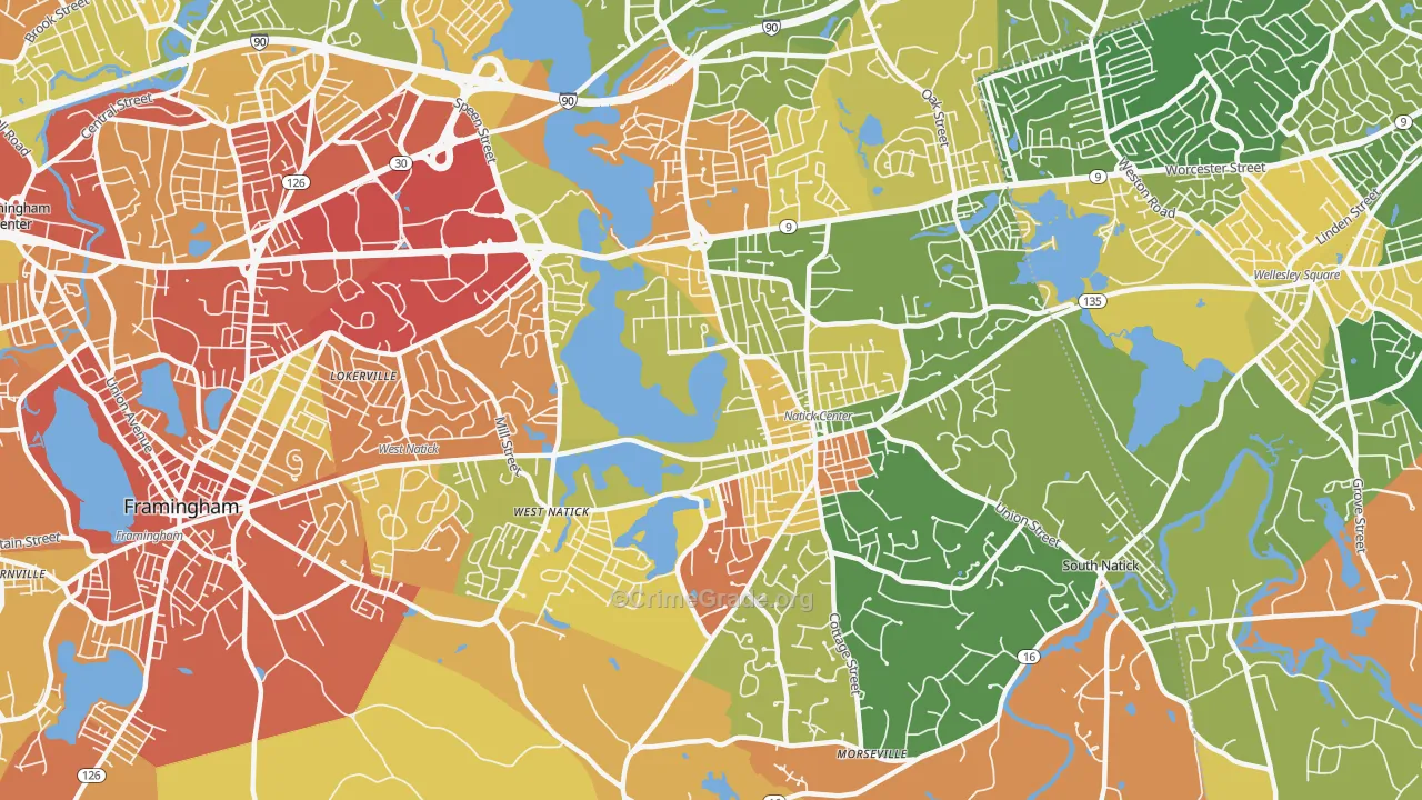 Natick, MA Map of Robbery Rates