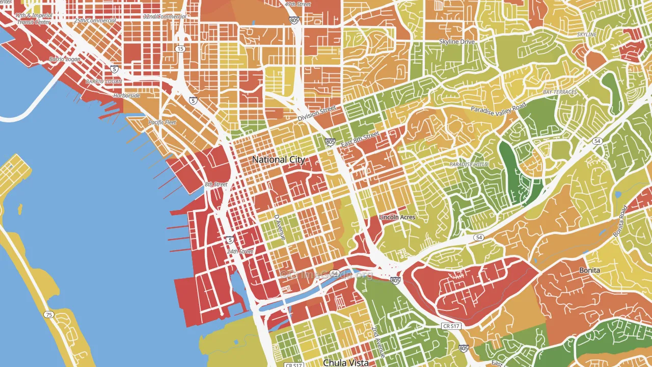 National City, CA Map of Robbery Rates