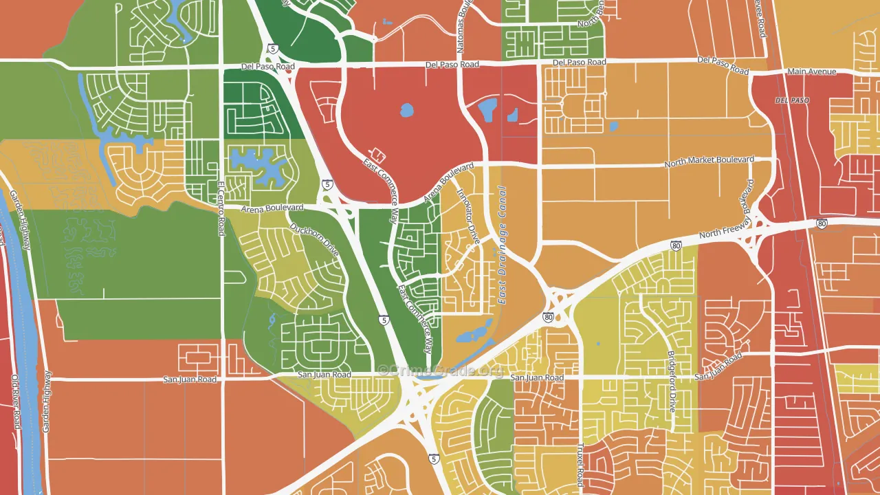 Natomas Crossing, Sacramento, CA Map of Robbery Rates