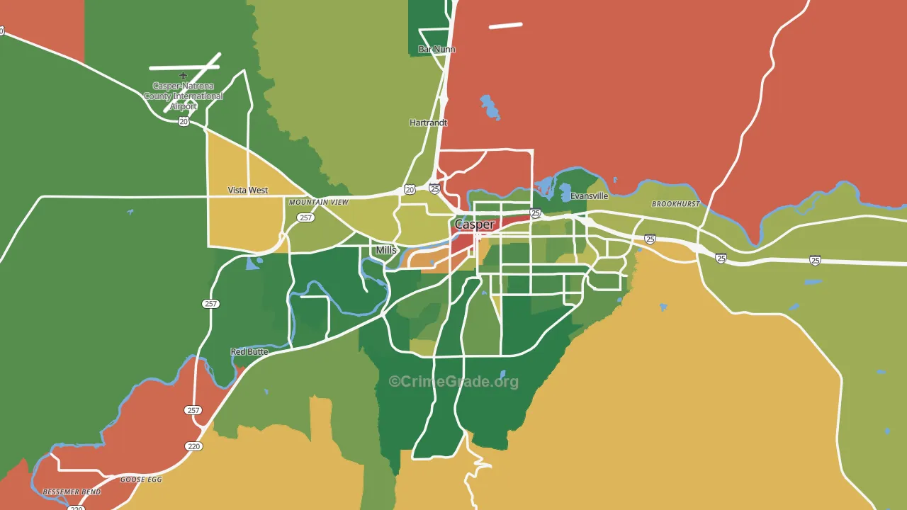 Natrona County, WY Map of Robbery Rates