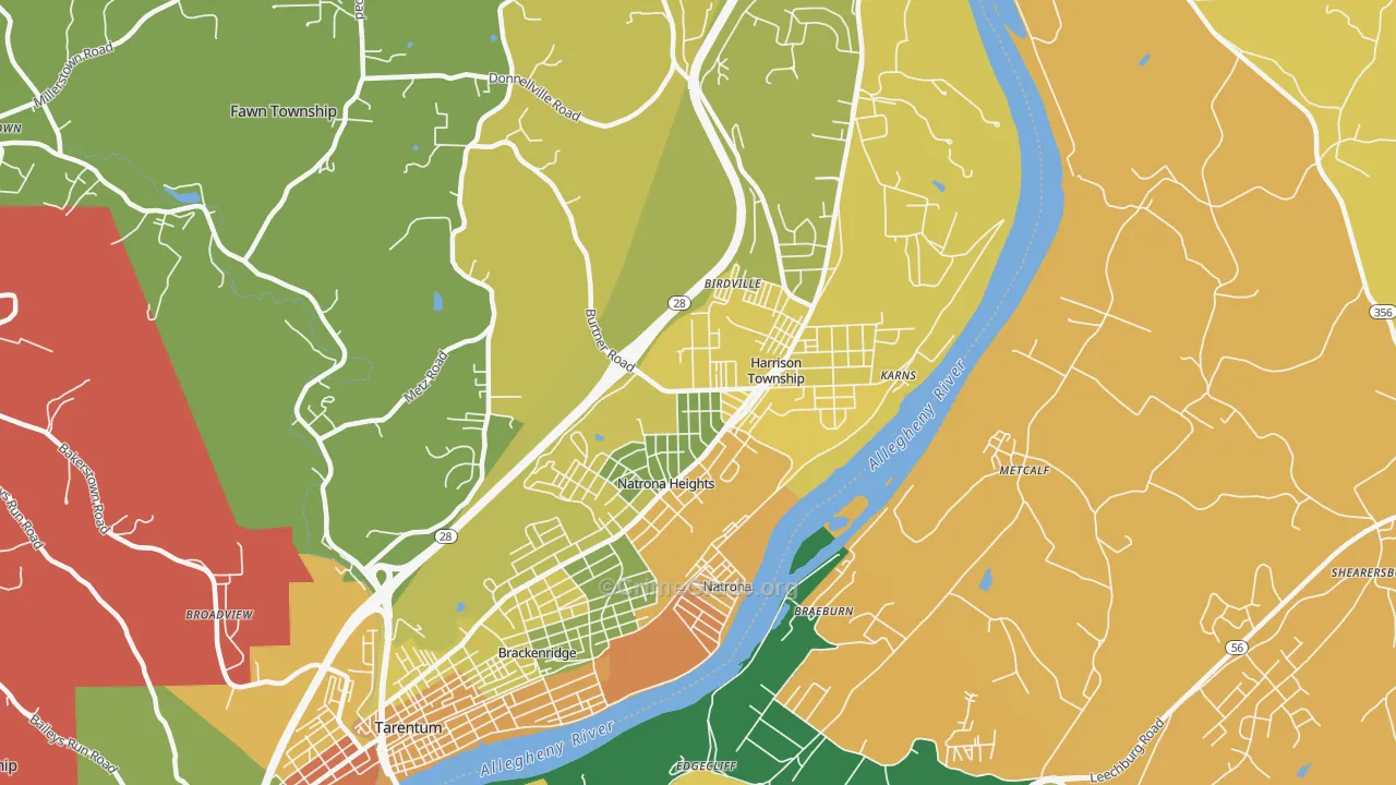 Natrona Heights, PA Map of Robbery Rates