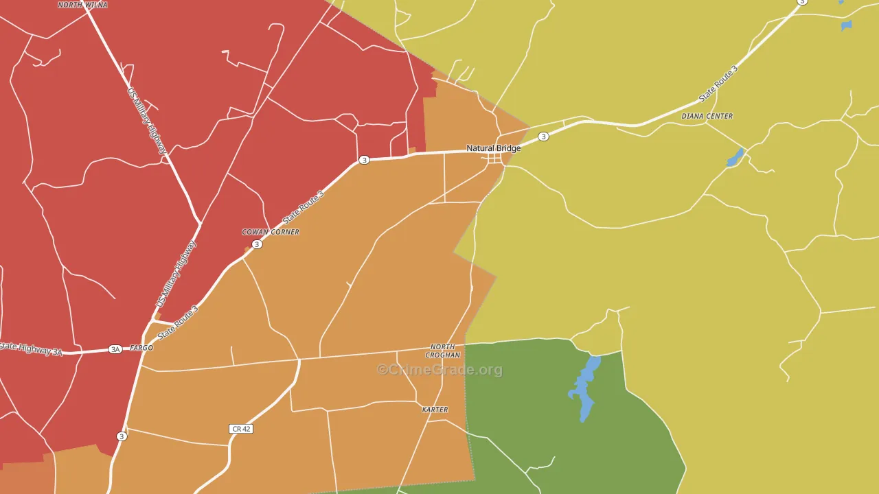 Natural Bridge, NY Map of Robbery Rates