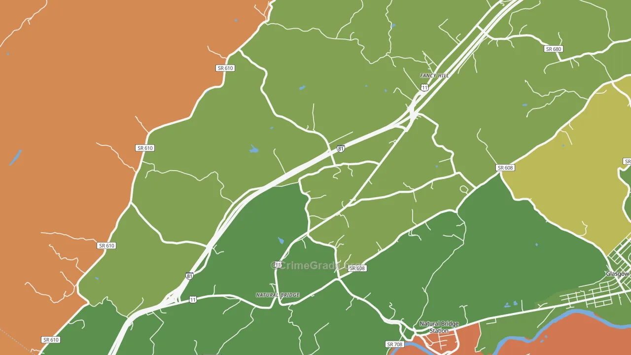 Natural Bridge, VA Map of Robbery Rates