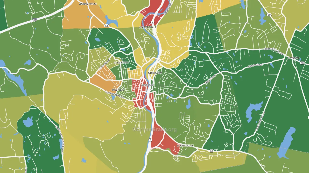 Naugatuck, CT Map of Robbery Rates
