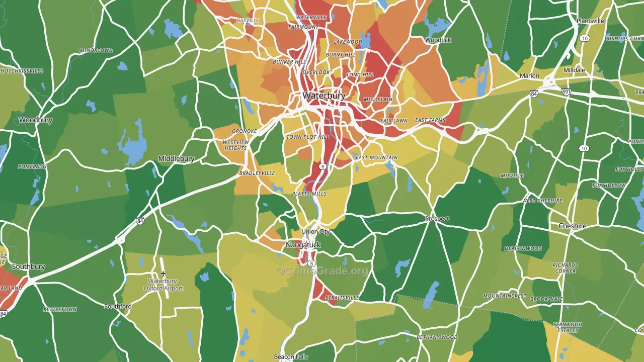 Naugatuck Valley Planning Region, CT Map of Robbery Rates