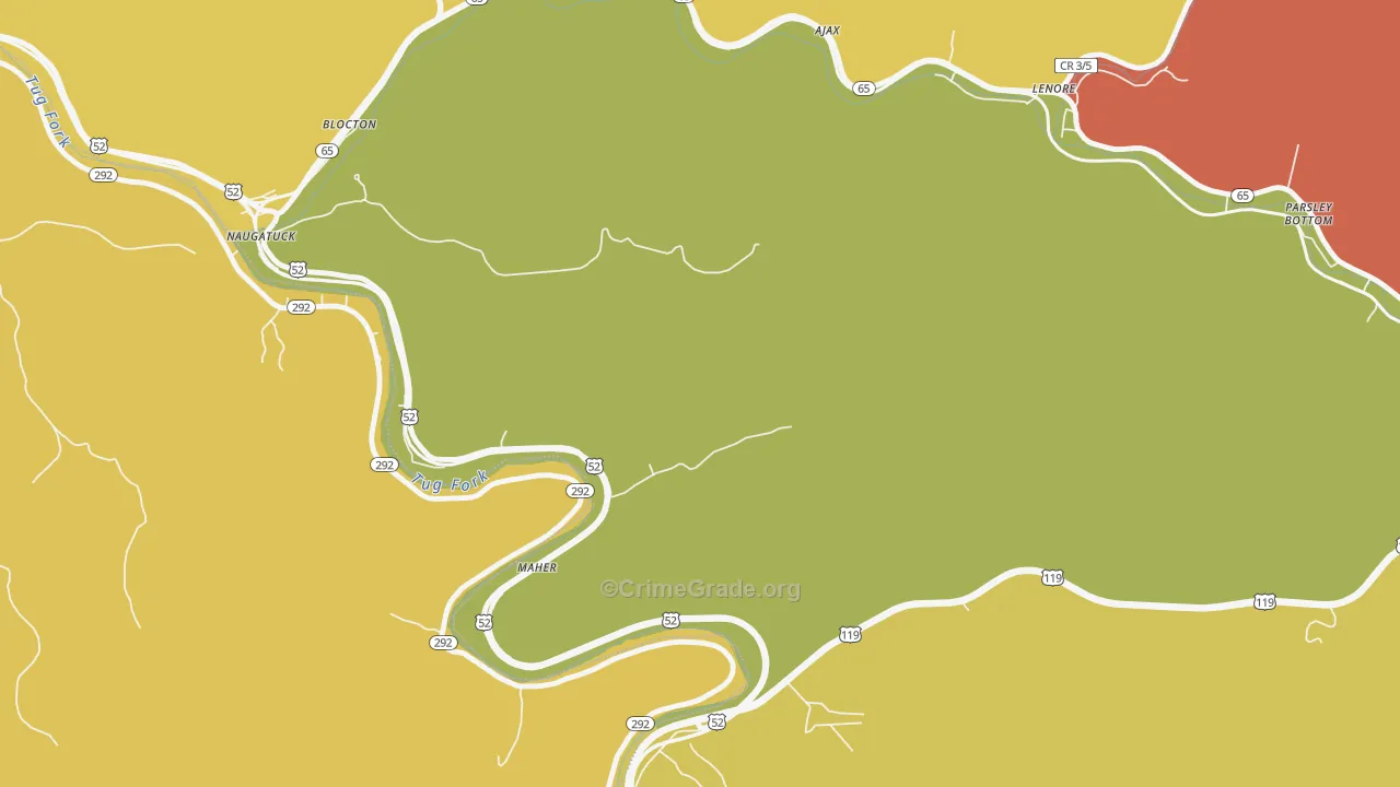 Naugatuck, WV Map of Robbery Rates