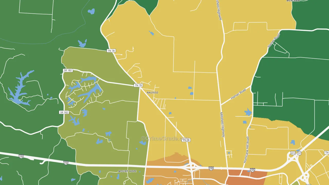 Nauvoo, TN Map of Robbery Rates
