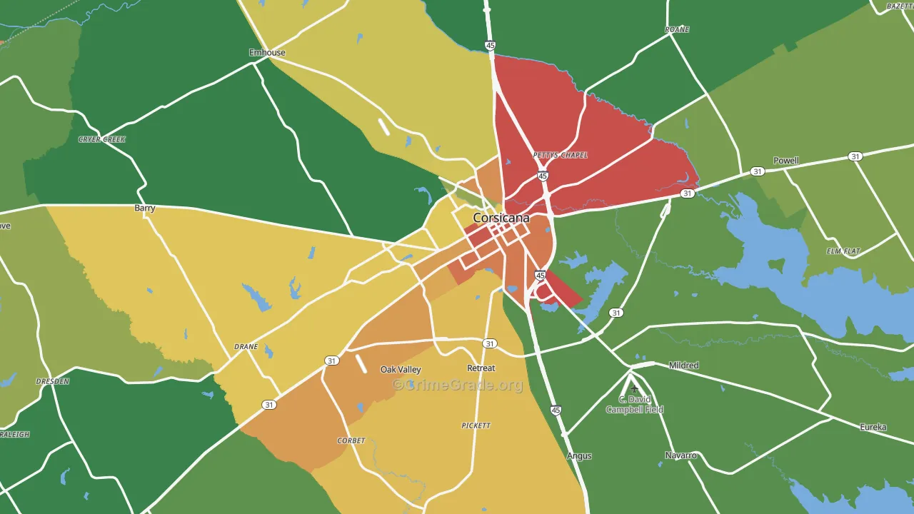 Navarro County, TX Map of Robbery Rates