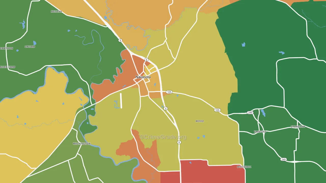 Navasota, TX Map of Robbery Rates