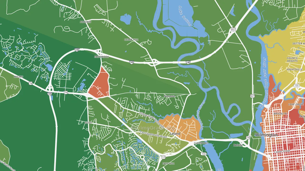 Navassa, NC Map of Robbery Rates