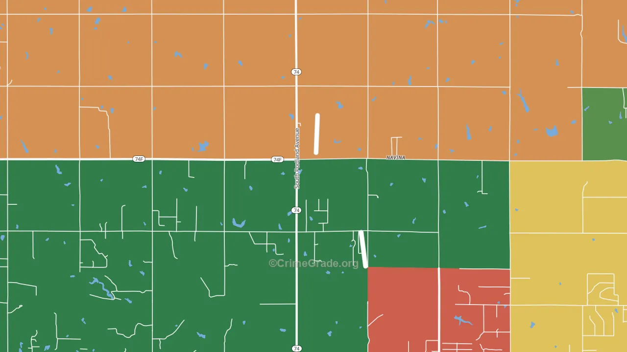 Navina, OK Map of Robbery Rates