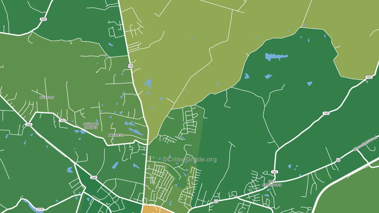 Nazareth, KY Map of Robbery Rates
