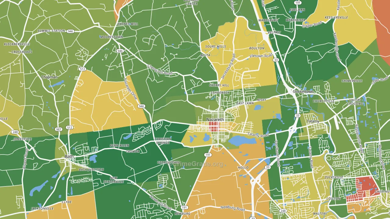 Nazareth, PA Map of Robbery Rates