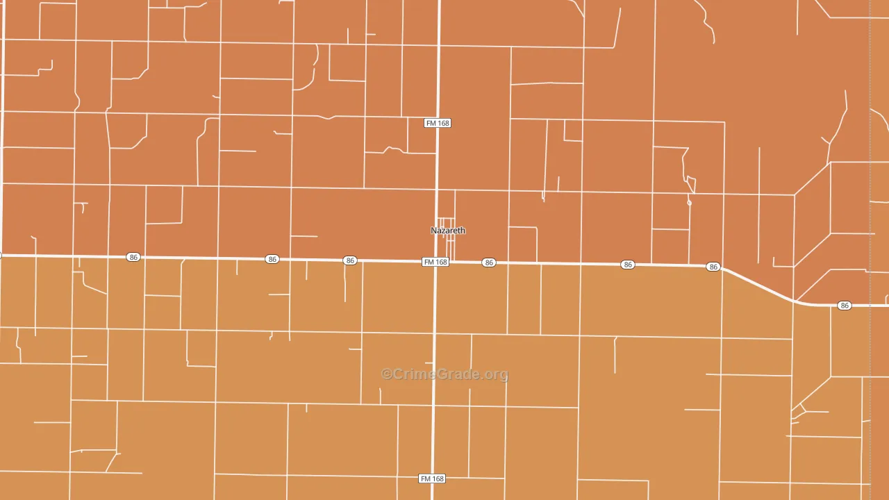 Nazareth, TX Map of Robbery Rates
