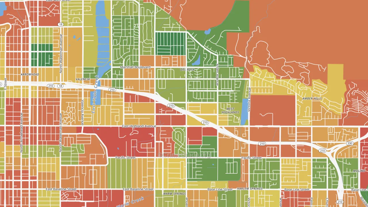NE-Sterling, San Bernardino, CA Map of Robbery Rates