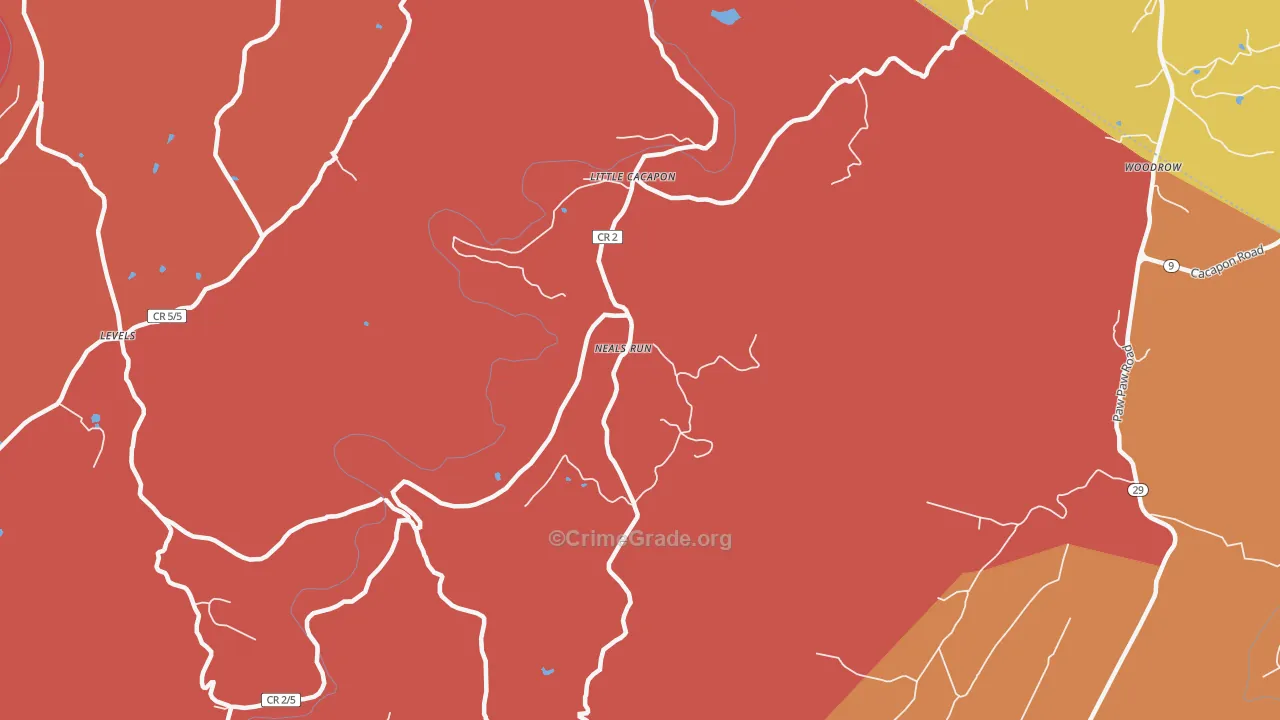 Neals Run, WV Map of Robbery Rates
