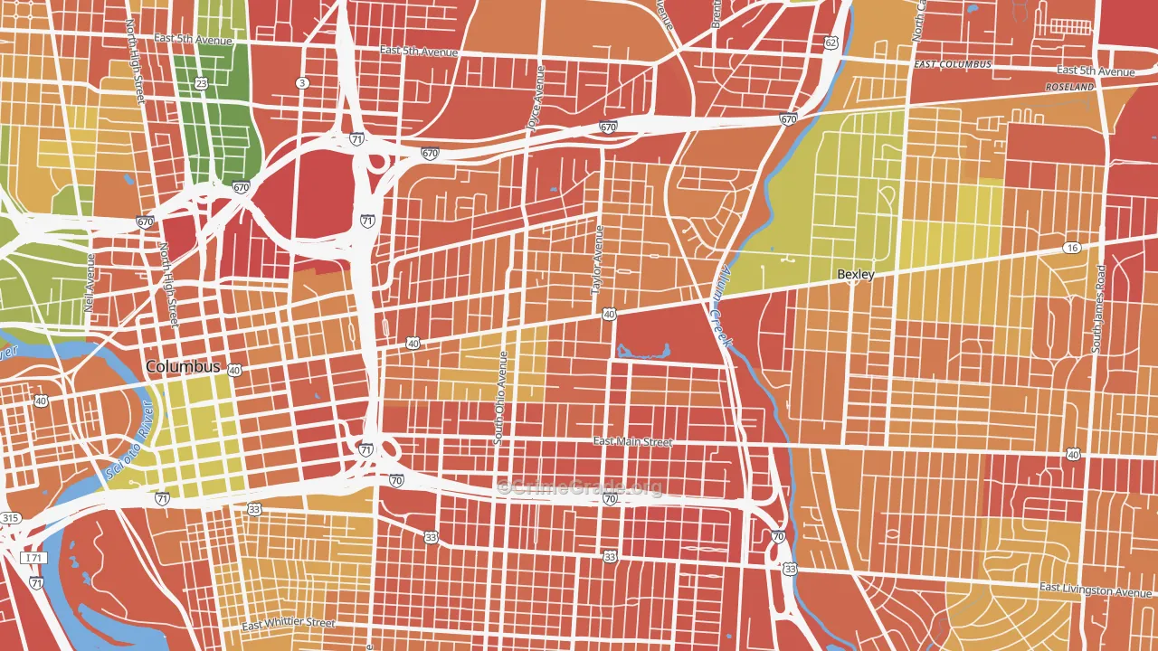 Near East, Columbus, OH Map of Robbery Rates