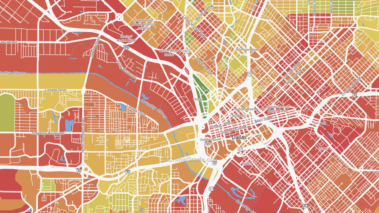 Near East, Dallas, TX Map of Robbery Rates